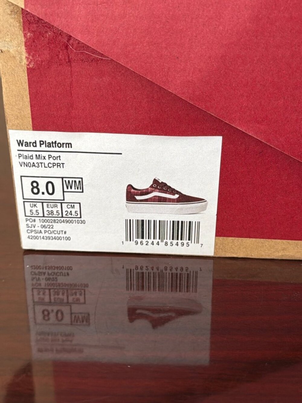 Vans Old Skool Ward Platform Plaid Sneakers Burgundy Size 8 Pre-owned w/Box - Picture 2 of 10